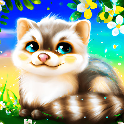 Colorful Little Animal Raccoon - Full Round Drill Diamond Painting 30*30CM