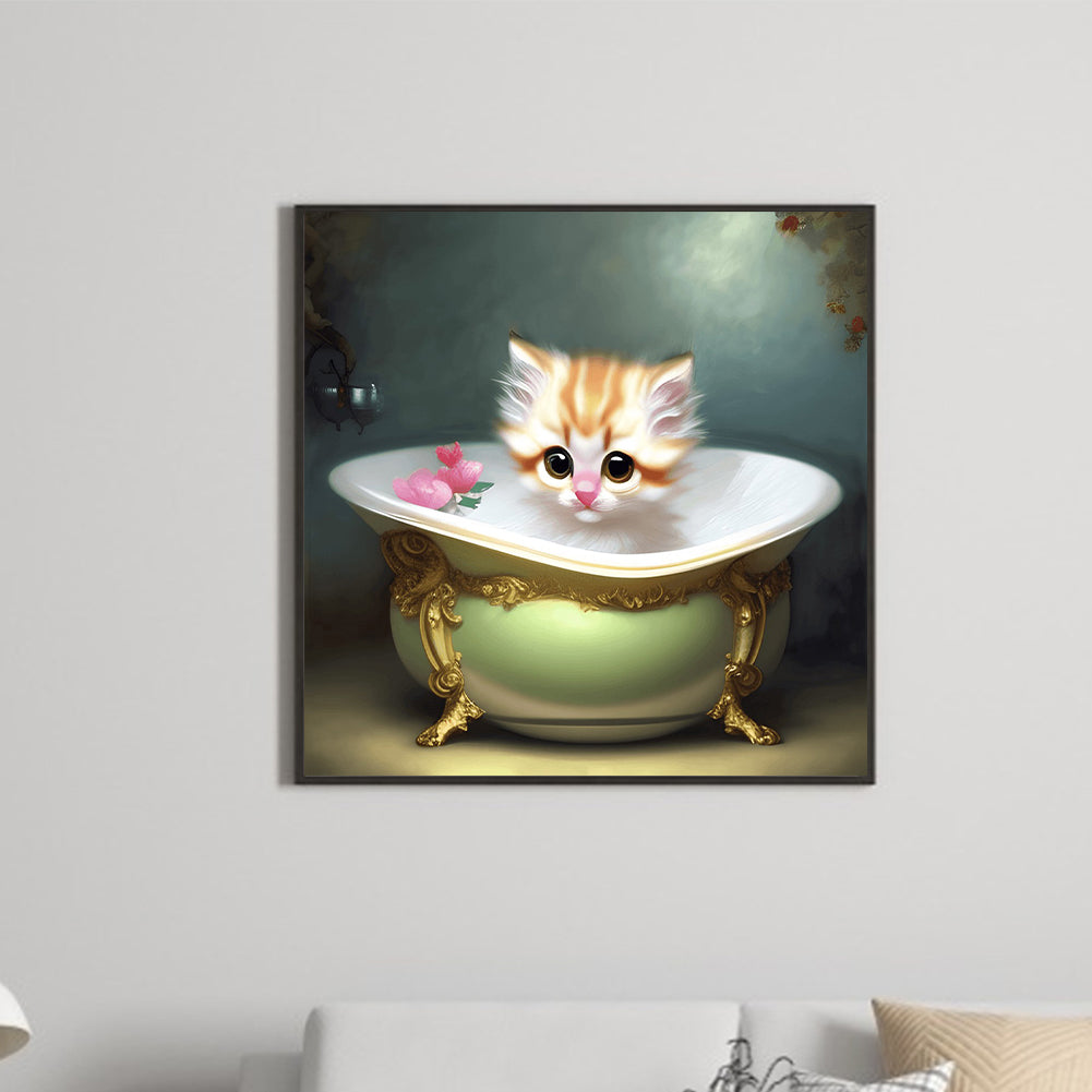 Kitten In Teacup - Full Round Drill Diamond Painting 30*30CM