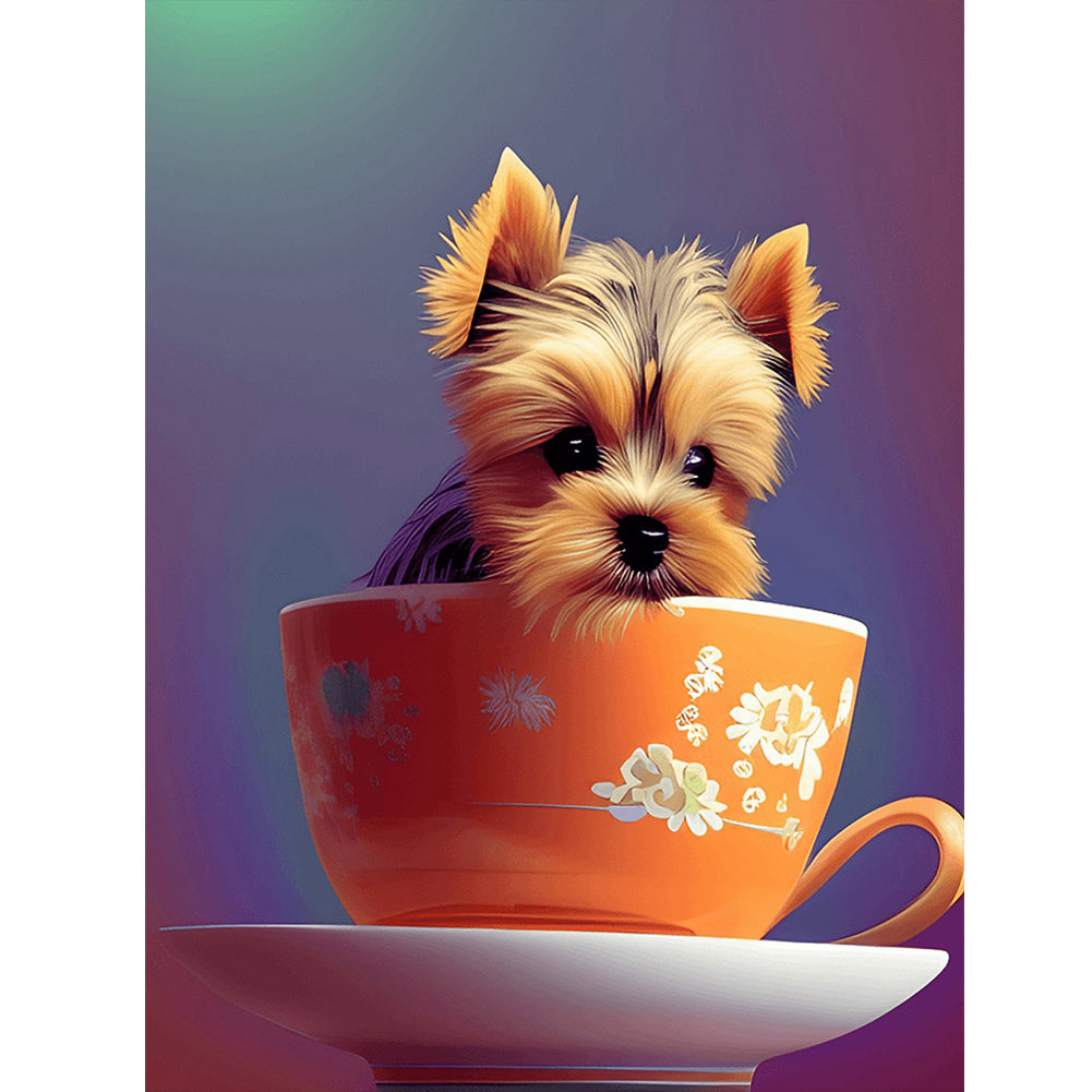 Teacup Small Animal Yorkshire Terrier Dog - Full Round Drill Diamond Painting 30*40CM