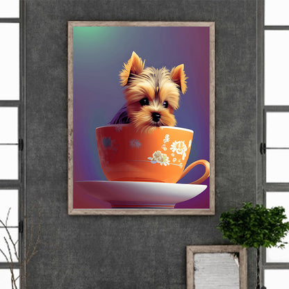 Teacup Small Animal Yorkshire Terrier Dog - Full Round Drill Diamond Painting 30*40CM