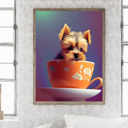 Teacup Small Animal Yorkshire Terrier Dog - Full Round Drill Diamond Painting 30*40CM