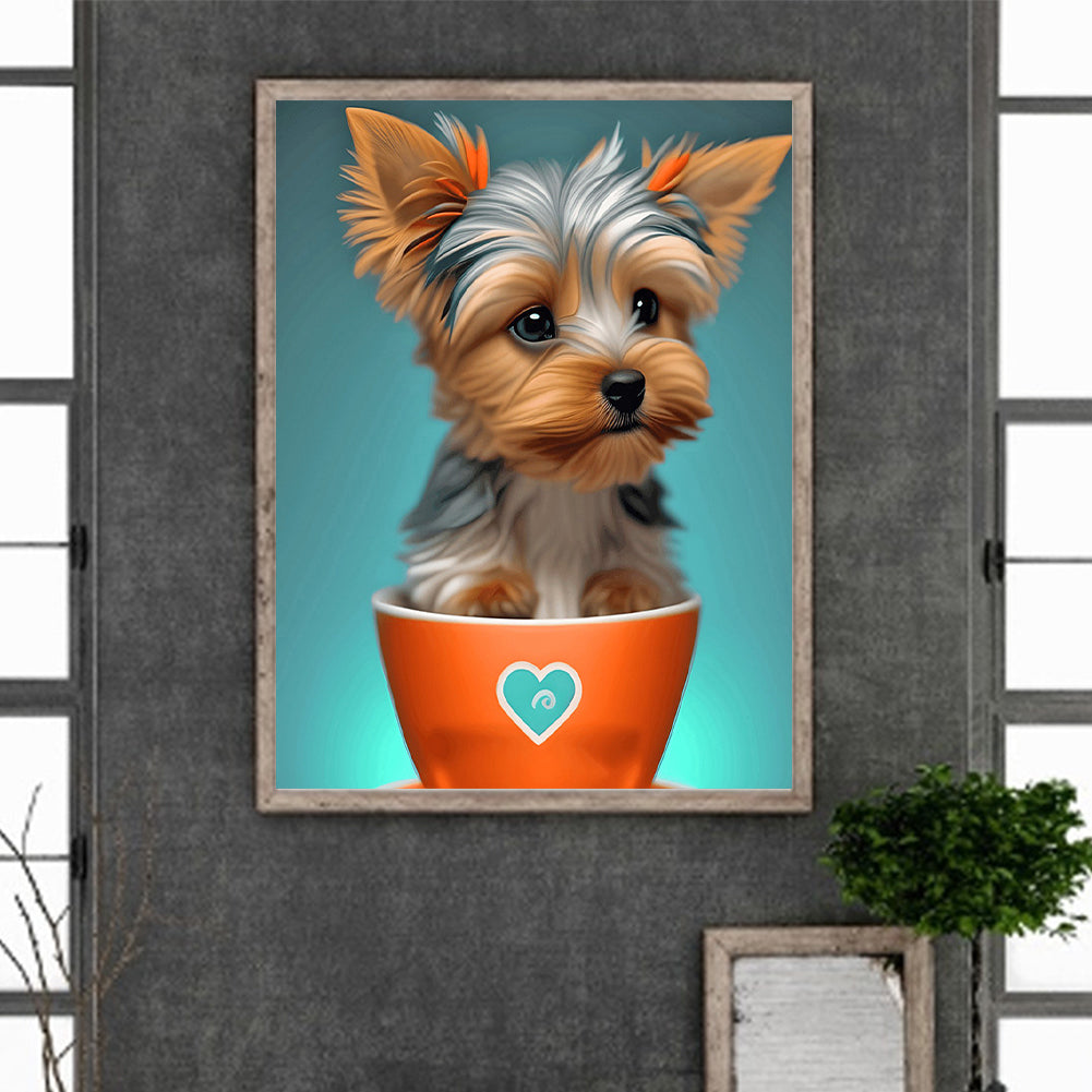 Teacup Small Animal Yorkshire Terrier Dog - Full Round Drill Diamond Painting 30*40CM