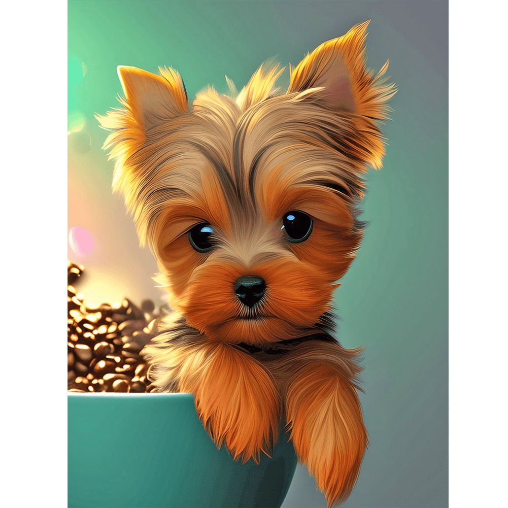 Teacup Small Animal Yorkshire Terrier Dog - Full Round Drill Diamond Painting 30*40CM