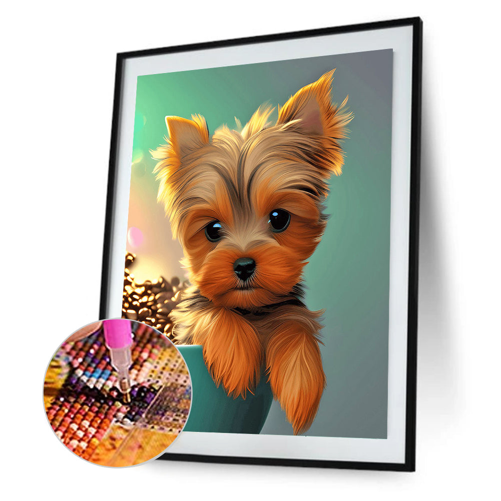 Teacup Small Animal Yorkshire Terrier Dog - Full Round Drill Diamond Painting 30*40CM