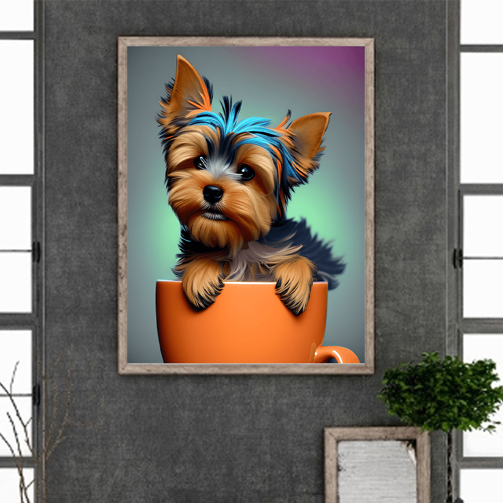 Teacup Small Animal Yorkshire Terrier Dog - Full Round Drill Diamond Painting 30*40CM