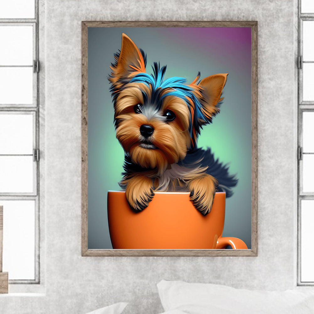 Teacup Small Animal Yorkshire Terrier Dog - Full Round Drill Diamond Painting 30*40CM