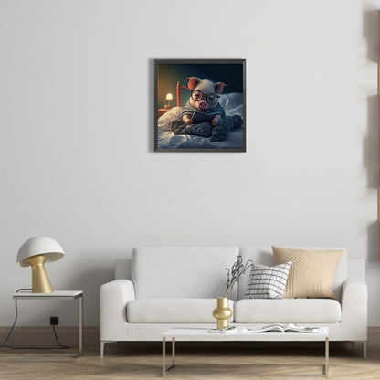 Pig Looking At Phone - Full Round Drill Diamond Painting 30*30CM