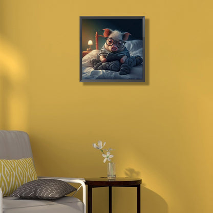 Pig Looking At Phone - Full Round Drill Diamond Painting 30*30CM