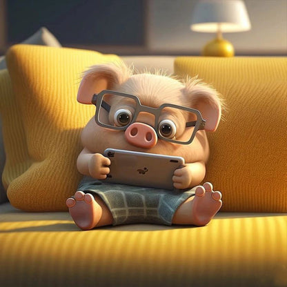 Pig Looking At Phone - Full Round Drill Diamond Painting 30*30CM