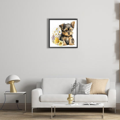 Dog Waiting In The Flowers - Full Round Drill Diamond Painting 30*30CM