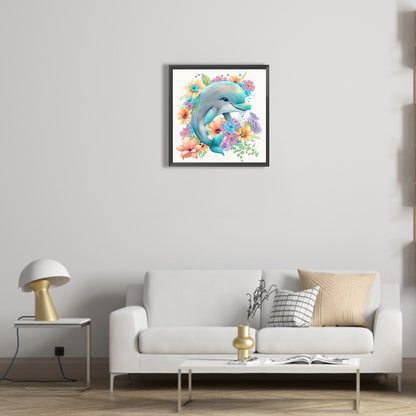 Happy Dolphin Under The Sea Of Flowers - Full Round Drill Diamond Painting 30*30CM
