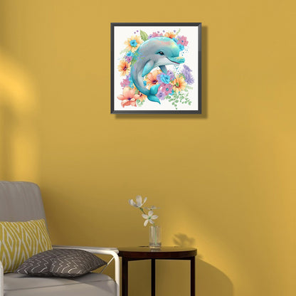 Happy Dolphin Under The Sea Of Flowers - Full Round Drill Diamond Painting 30*30CM