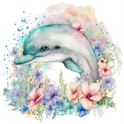 The Cold Dolphin Under The Sea Of Flowers - Full Round Drill Diamond Painting 30*30CM