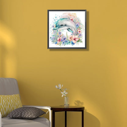 The Cold Dolphin Under The Sea Of Flowers - Full Round Drill Diamond Painting 30*30CM