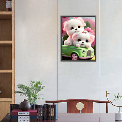 Pink Dog And Car - Full Round Drill Diamond Painting 30*40CM