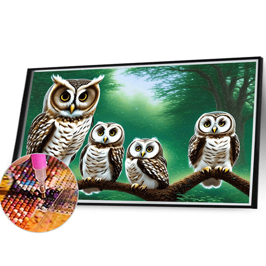 Owl Family - Full Round Drill Diamond Painting 40*30CM