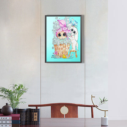 Girl With Puppy - Full Round Drill Diamond Painting 30*40CM