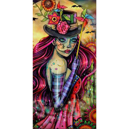 Girl Holding A Windmill - Full Round Drill Diamond Painting 30*70CM