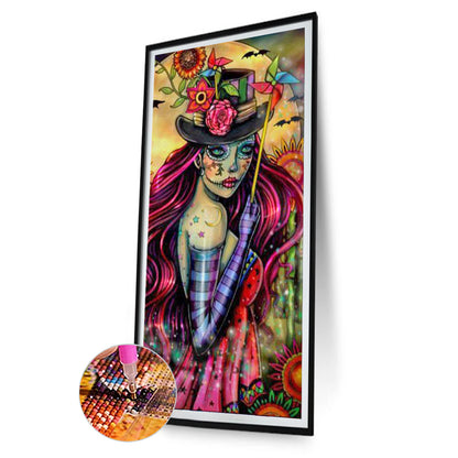 Girl Holding A Windmill - Full Round Drill Diamond Painting 30*70CM