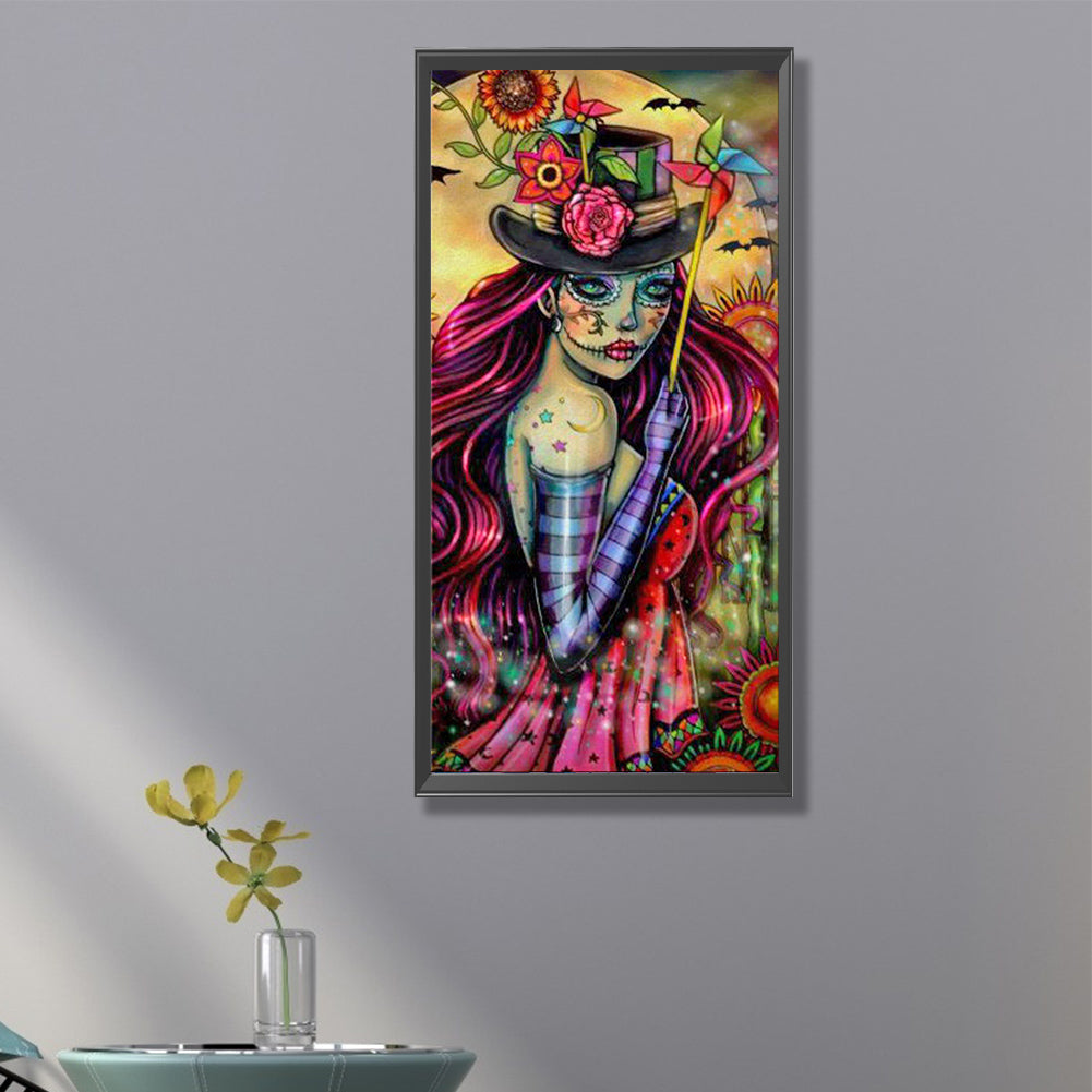 Girl Holding A Windmill - Full Round Drill Diamond Painting 30*70CM