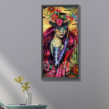 Girl Holding A Windmill - Full Round Drill Diamond Painting 30*70CM