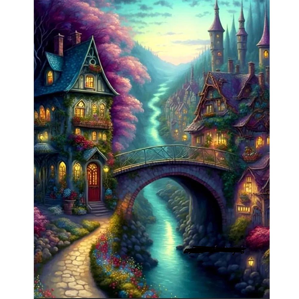 Small Bridge House - Full Round Drill Diamond Painting 40*50CM