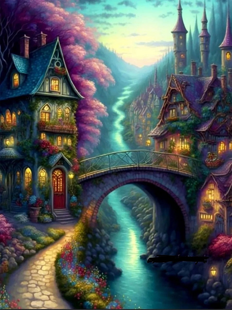 Small Bridge House - Full Round Drill Diamond Painting 40*50CM