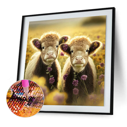 Cow With Flowers - Full Round Drill Diamond Painting 30*30CM