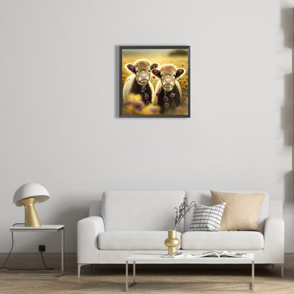 Cow With Flowers - Full Round Drill Diamond Painting 30*30CM