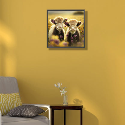 Cow With Flowers - Full Round Drill Diamond Painting 30*30CM