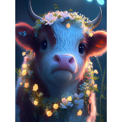 Cow With Garland - Full Round Drill Diamond Painting 30*40CM