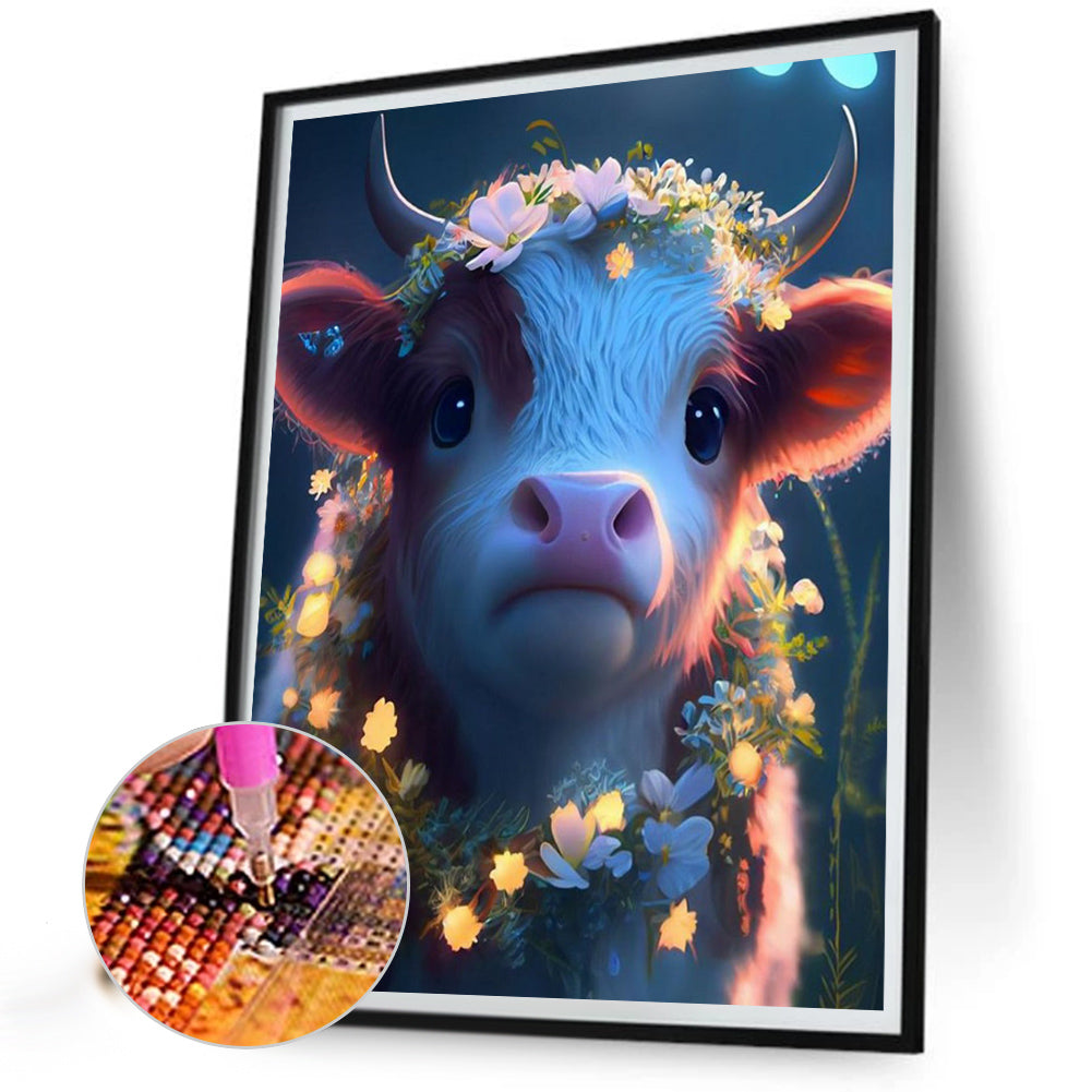 Cow With Garland - Full Round Drill Diamond Painting 30*40CM