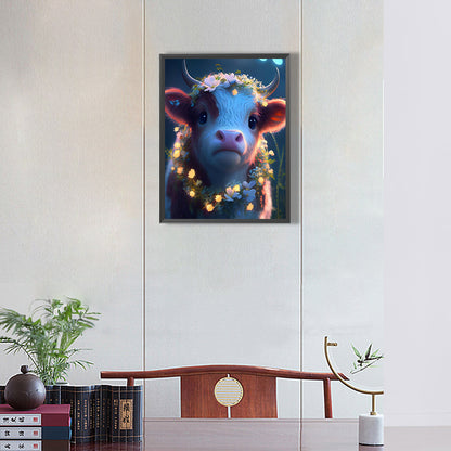 Cow With Garland - Full Round Drill Diamond Painting 30*40CM