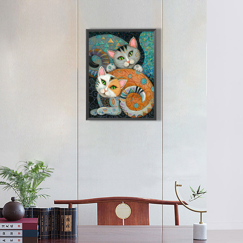 Very Artistic Two Cats - Full Round Drill Diamond Painting 30*40CM