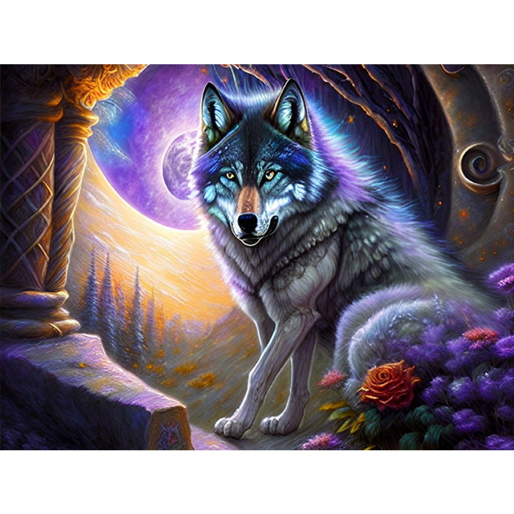 Purple Wolf - Full Round Drill Diamond Painting 40*30CM