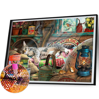Sleeping Cat - Full Round Drill Diamond Painting 50*40CM