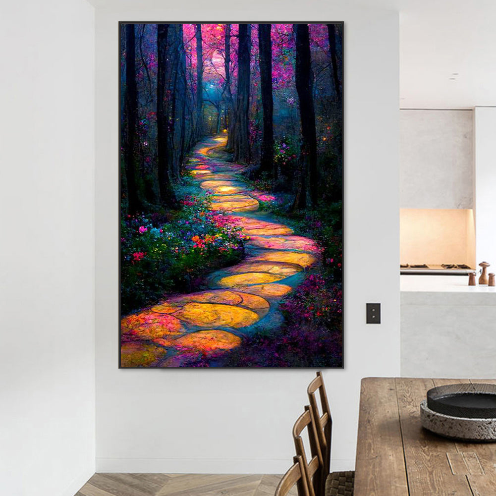 Night Light Path In The Forest - Full Square Drill Diamond Painting 40*70CM