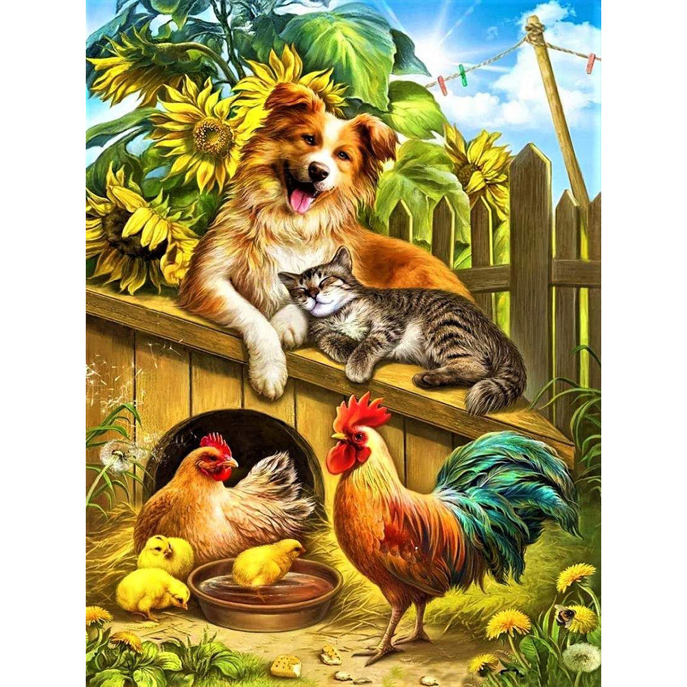 Chicken Cat Dog - Full Round Drill Diamond Painting 30*40CM