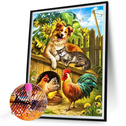 Chicken Cat Dog - Full Round Drill Diamond Painting 30*40CM