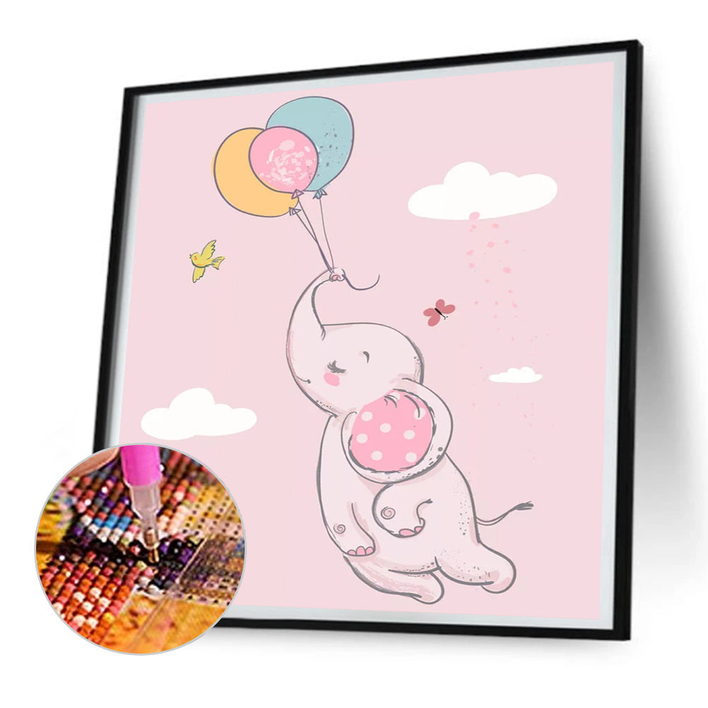 Baby Elephant Carried Away By Balloon - Full Round Drill Diamond Painting 30*30CM