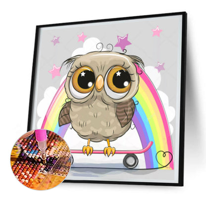 Rainbow Skateboard Little Owl - Full Round Drill Diamond Painting 30*30CM