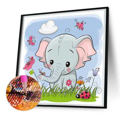 Elephant Sitting On Grass - Full Round Drill Diamond Painting 30*30CM