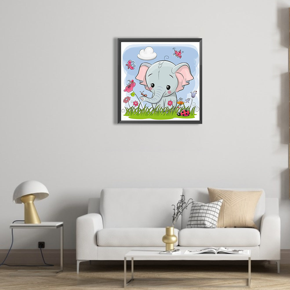 Elephant Sitting On Grass - Full Round Drill Diamond Painting 30*30CM