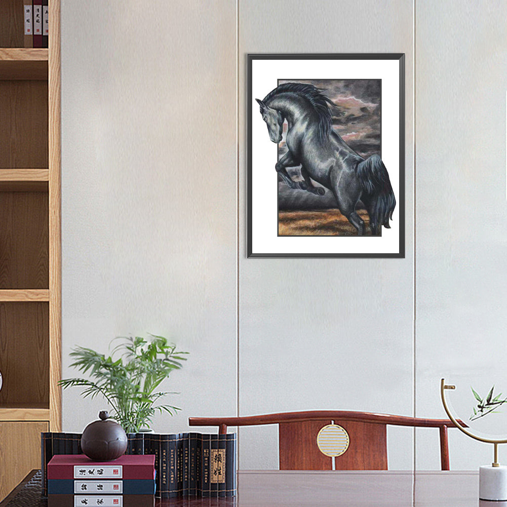 Galloping Dark Horse - Full Round Drill Diamond Painting 40*50CM