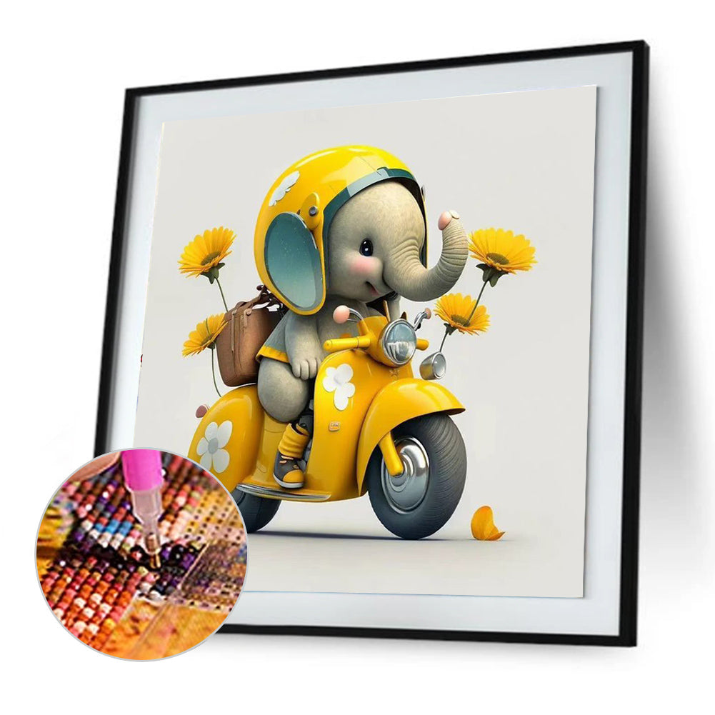 Elephant Riding A Yellow Car - Full Round Drill Diamond Painting 30*30CM