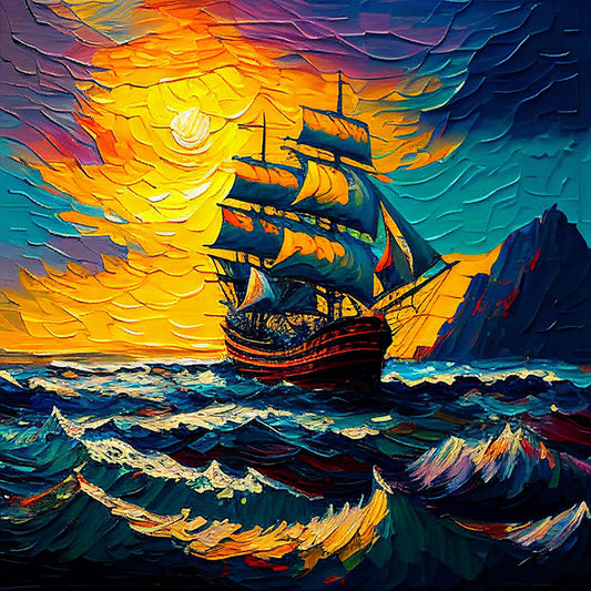 Sailing Boat - Full Round Drill Diamond Painting 30*30CM