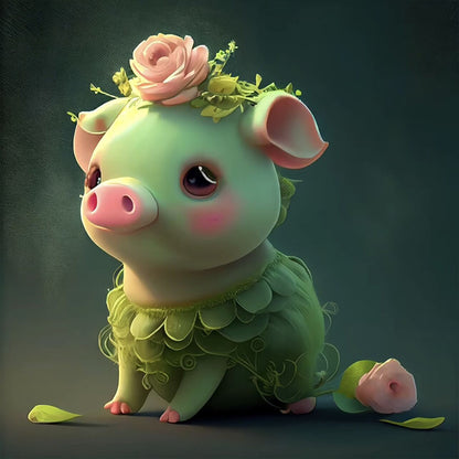 Green Animal Pig - Full Round Drill Diamond Painting 30*30CM