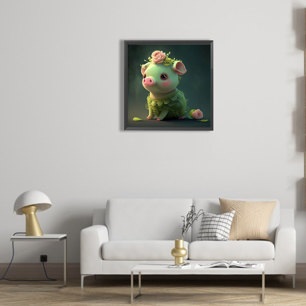 Green Animal Pig - Full Round Drill Diamond Painting 30*30CM