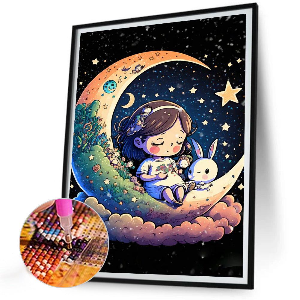 Moon Girl And Little White Rabbit - Full Round Drill Diamond Painting 30*40CM