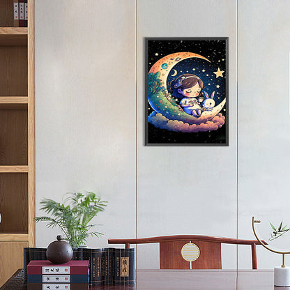 Moon Girl And Little White Rabbit - Full Round Drill Diamond Painting 30*40CM